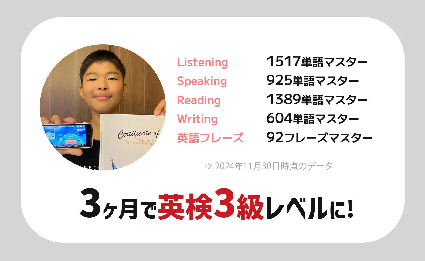 3ヶ月で英検3級レベルに!