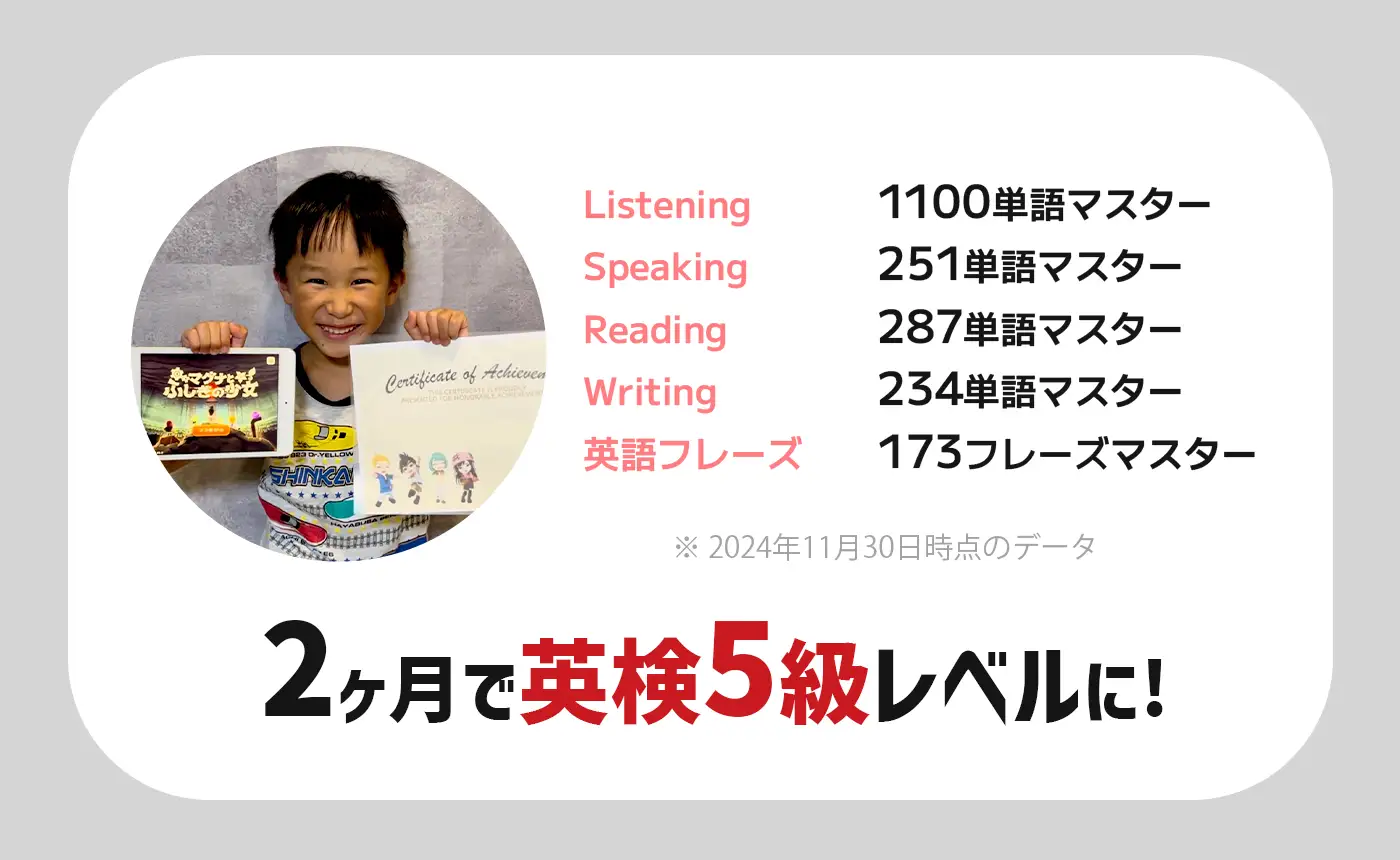 2ヶ月で英検5級レベルに!