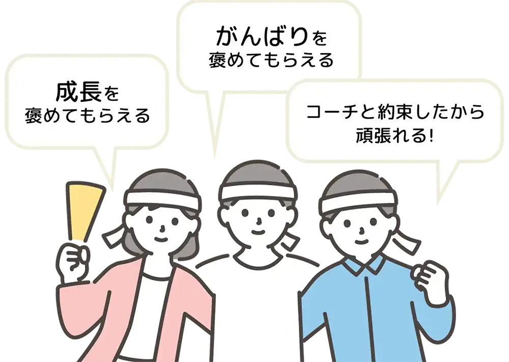成長を褒めてもらえる がんばりを褒めてもらえる コーチと約束したから頑張れる!